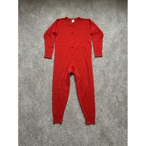 VTG Duofold Two Layer Union Suit Wool Blend Thermal Long John Red USA Small